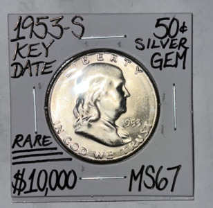 1953-S MS67 Rare Key Date Franklin Half Dollar