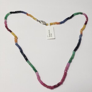 $2600 10K Ruby Emerald Sapphire 17"(32ct) Necklace