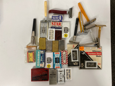 Assorted Antique Safety Razors and Blades in Original Boxes