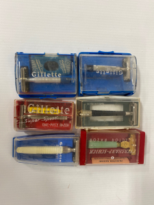 (6) Antique Gillette and Schick Safety Razors in Original Cases
