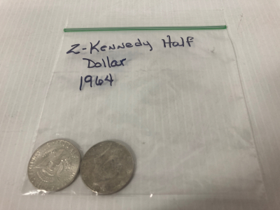 2 Kennedy half dollars