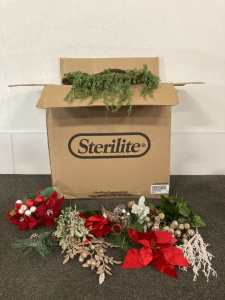 Box of Assorted Christmas Fake Floral Decorations