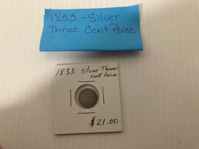 1853 silver 3 cent peice