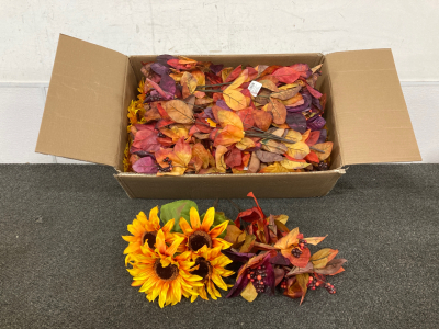 Box of Fake Fall Flowers/Leaves