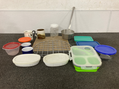 Mugs, Tupperware, Corning Ware, And More