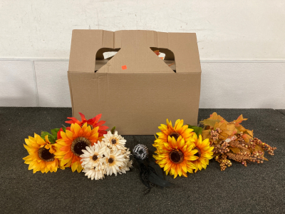 Box of Fake Fall Flowers
