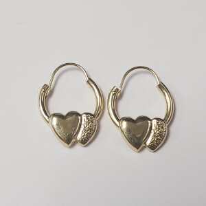 $300 14K Mini Size Apx 8Mm Hoop With Heart Earrings