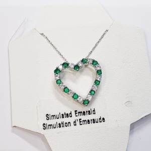 $160 Silver Created Emerald 19" Necklace