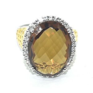 Gold plated Sil Beer Quartz Cz(14.9ct) Ring