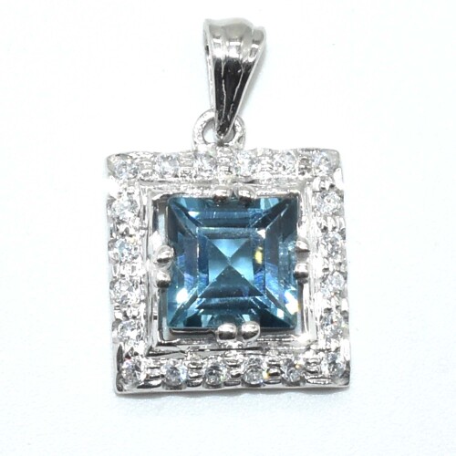 Silver Blue Tpaz London Cz(2.5ct) Pendant