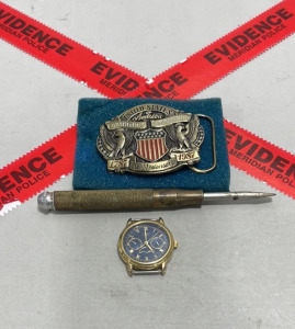 (1) United States Constitution Commemorative 1787-1987 200th Anniversary Belt Buckle, (1) Citizen Quartz Watch Face, (1) 3 In 1 Flat Head Screwdriver