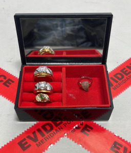 (4) Rings Sizes 10-1/2, 7-1/2, 7, and 5 + Jewelry Box Case
