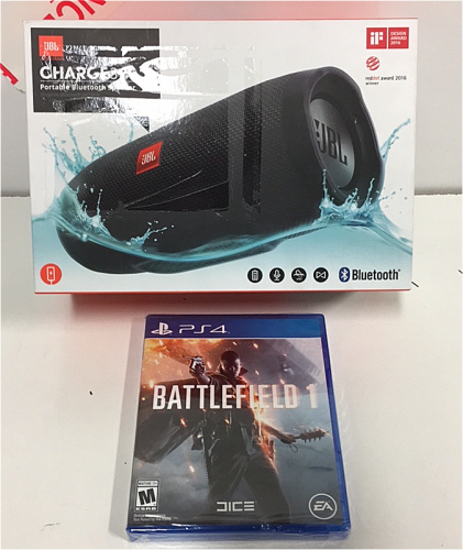 (1) Jbl Charge3 Portable Waterproof Bluetooth Speaker (1) PS4 PlayStation4 Battelfield 1 Game