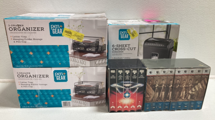 (2) Metal Desk Organizers, 6-Sheet Shredder, Star Trek Movie VHS Collection, PBS Civil War VHS Series - SP5