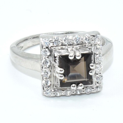 Silver Smokey Quartz Cz(2.4ct) Ring