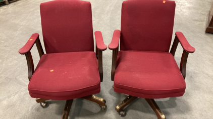 (2) Red Wheeled Office Chairs