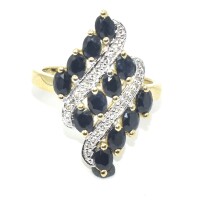 Gold plated Sil Blue Sapphire White Topaz(2.7ct) Ring