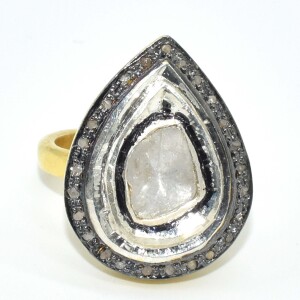 Gold plated Sil Rose Cut Diamond(0.85ct) Ring