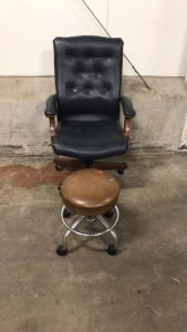 (1) HON Brand Vinyl Upholstery Executive Office Chair (1) Vinyl Upholstery Step Stool With Wheels