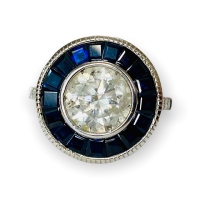 $15,853 Value, 18K Diamond & Sapphire Vintage Style Ring