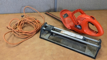 B&D Electric Hedge Trimmer (Works), Tile Cutter, Extension Cord