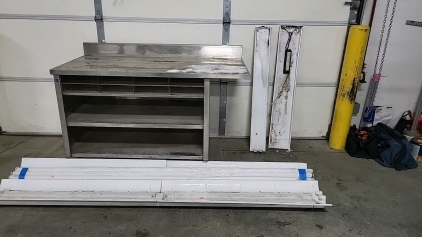 (2) 8 Foot Light Fixtures, (2) 4 Foot Light Fixtures, 8 Foot Bulbs with Stainless Steel Workbench on Wheels