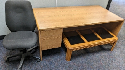 Oak Desk w/Chair, Glass Top Table