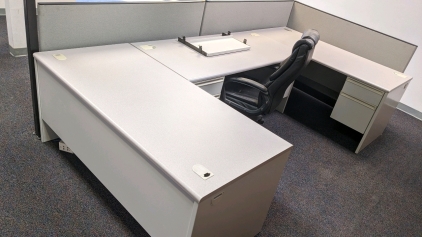(3) Desk Set w/Keys & Chair, Cubicle Walls