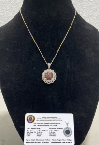 925 Silver Ruby & White Sapphire Pendant W/ Yellow Gold Overlay 19.00ct & W/ COA