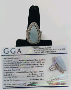 12.00 CTW. Aquamarine Beryl Ring