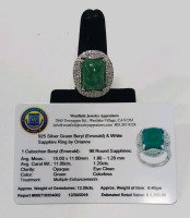 925 Silver Green Beryl (Emerald) & White Sapphire Ring