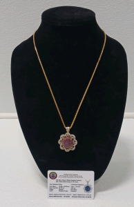 925 Sterling Silver Ruby & White Sapphire Pendant With Yellow Gold Over Lay Necklace