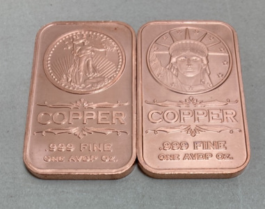 (2) A.V.D.P. One Ounce Copper Bars… Lady Liberty