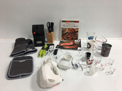 Knife Blocks, Cookbooks, Oven Mits, Cups, Shot Glasses And Other Kitchen Tools