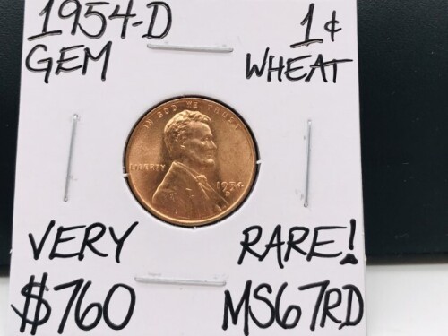 1954-D MS67RD Rare Gem Wheat Penny