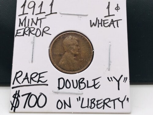 1911 Mint Error Double "Y" Wheat Penny