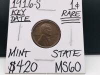 1916-S MS60 Key Date Mint State Penny