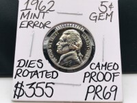 1962 PR69 Mint Error Cameo Proof Nickel