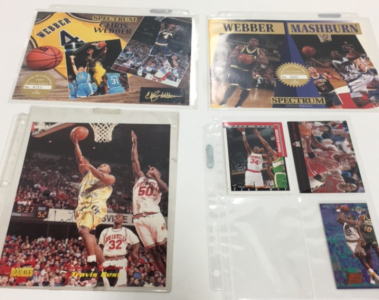 (2) Chris Webber Rookie 8” x 10” Limited Edition Cards (1) 1997 Upperdeck Michael Jordan oversized Card (1) Hakeem Olajuwon card (1) Karl Malone (1) Travis Best Autographed 8” x 10” Photo