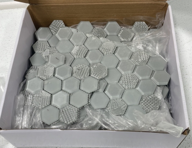 Partial 20sqft Of Textured Gloss, Matte Silver, & Mink Hexagon Tile