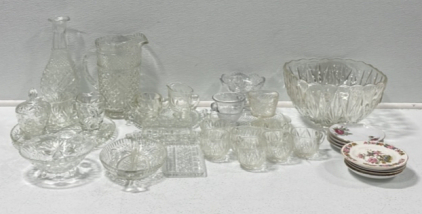 (1) 26-pieces Crystal Tea/ Lunch Set (9) Ceramic Tea Cup Plates