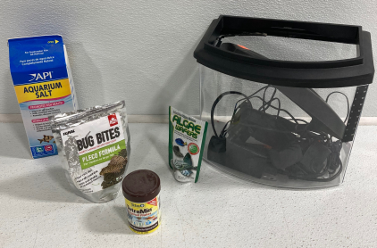 Fish Tank, Aquarium Salt, Fish Food, Algae Waffers, Bug Bites
