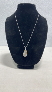 (1) Beautiful Brown Striped Agate Necklace W/ Sterling Silver .925 Chain