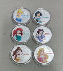 (6) 2020 Disney Princess Collectible Coins W/ New Zealand Elizabeth II On Back