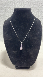 (1) Beautiful Amethyst Gemstone Waterdrop Necklace W/ Sterling Silver .925 Chain