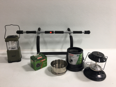 Pull-Up Bar, Coleman LED Light, Coleman QuickPump, Coleman Lantern, Camping Strainer, With Black Tote