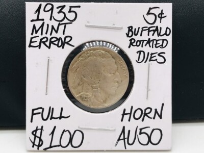1935 AU50 Mint Error Buffalo Nickel