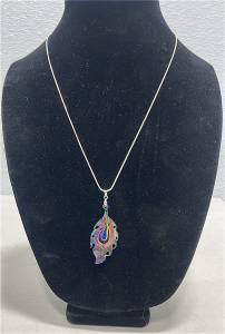 (1) Rainbow Tibetan Silver Peacock Feather Necklace W/ 23&rdquo; Sterling Silver Chain .925