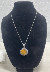 (1) Tiger Eye Jasper Gemstone Necklace W/ 23&rdquo; Sterling Silver Chain .925
