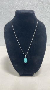 (1) Turquoise Gemstone Teardrop Necklace .925ct W/ 23&rdquo; Chain